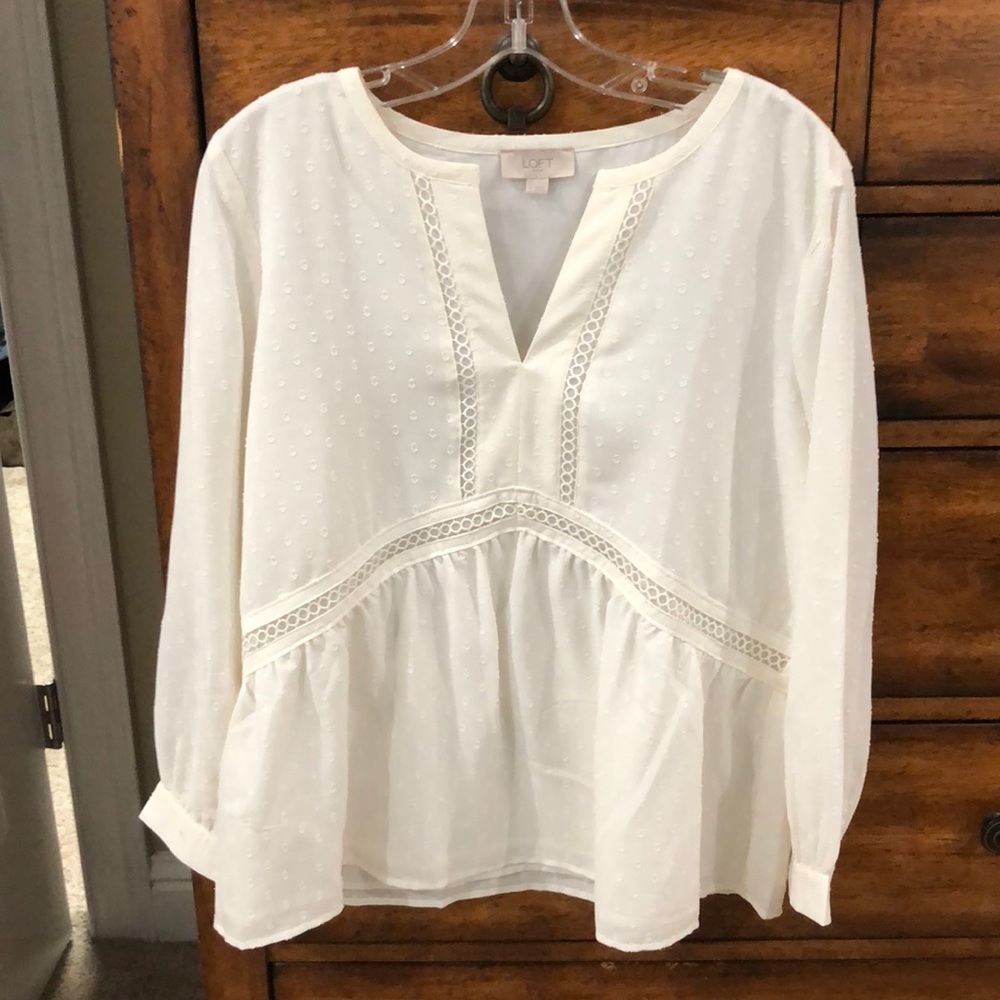 LOFT cream Swiss dot blouse